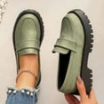 thumbnail image 4 of Viluyesy Womens Platform Loafers, Floral Leather Slip-On Lug Sole Casual & Dressy Business Outfit Shoes Green US6.5, 4 of 5