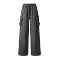 thumbnail image 2 of Hngshg Plus Size Cargo Pants for Women Drawstring Elastic Waist Solid Color Trendy Multi Pants Outdoors Wide Leg Pants with Pockets, 2 of 7