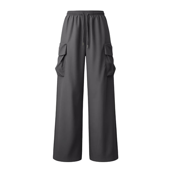 CQONEPT Womens Plus Size Cargo Pant Wide Leg Strech Jogger Pant Drawstring Casual Trousers with Multi Pocket Dark Gray S