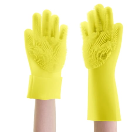 SHARE SUNSHINE Silicone Gloves Reusable for Dishwashing/Pet Bathing/Cleaning(Yellow)