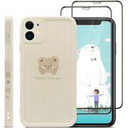 [3p] Jusy Cute Cartoon Bear Compatible with iPhone 11 Case with 2*Tempered Glass HD Screen Protectors TPU Case Cute