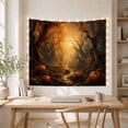 thumbnail image 3 of Orange Pumpkins Along a Narrow Foggy Forest Path, Eerie Gothic for Dark Art Lovers, Pumpkin Forest Decor, Halloween Gift, Tapestry Wall Hanging for Bedroom and Den, 3 of 4