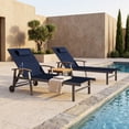 thumbnail image 2 of Harbweb Outdoor Chaise Lounge Chair , 5-Position Adjustable Sun Tanning Chair with Pillow, Aluminum Patio Lounge Chair with Wheels & Armrests for Garden, Beach, Patio, Pool, Blue, 2 of 9