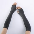 thumbnail image 5 of Dyfzdhu Women Arm Warmer Solid Knitted Soft Long Fingerless Gloves Mitten Dark Gray, 5 of 5