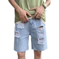 thumbnail image 1 of Pantalones Cortos De Mezclilla Rasgados De Moda Para Hombres, 1 of 7