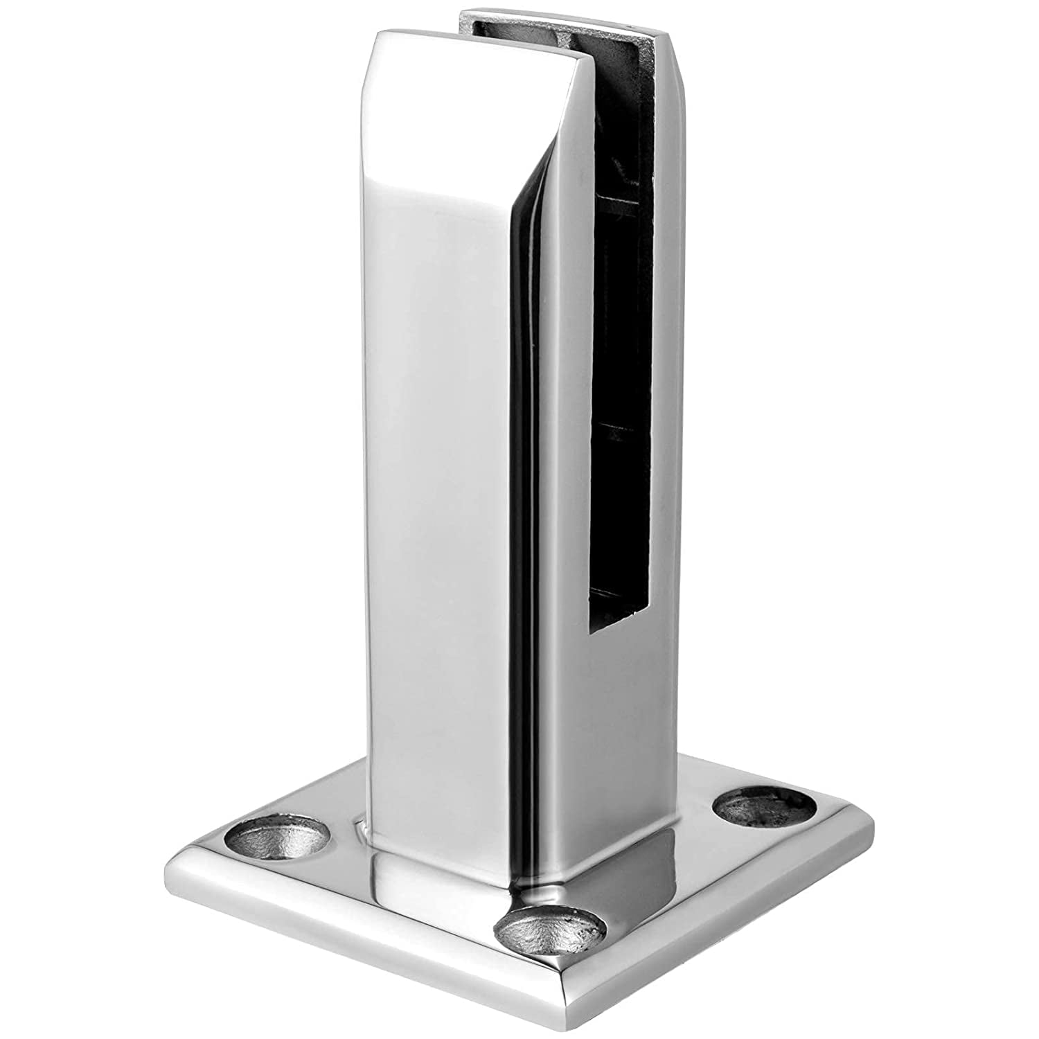 Glass Panel Clamp 2205 Stainless Steel - Heavy Duty Square Spigot For Pool Fence, Stair Railing, Deck, 4 Pack, Matte Black, Fits 10-12mm Glass