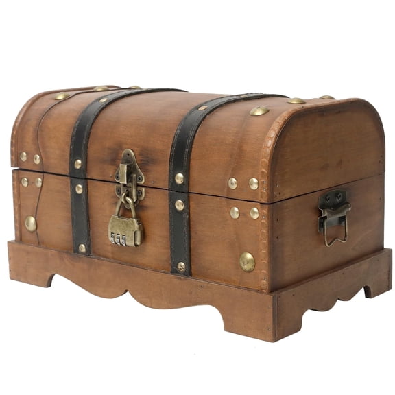 Decorative Wooden Treasure Chest with Combination Lock Vintage Storage Trunk 12.2 in