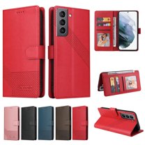 Wallet Case for Samsung Galaxy S21 FE 5G, Magnetic Closure Leather Case Flip Folio Kickstand ID Money Credit Card Holder Pocket Phone Case Cover For Samsung Galaxy S21 FE,Red