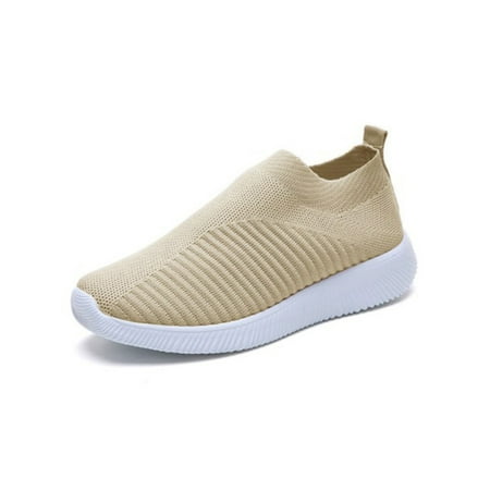 

Daeful Women s Running Shoe Fitness Workout Sock Sneaker Sport Sneakers Outdoor Nonslip Elastic Breathable Flats Khaki 4.5