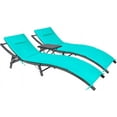 thumbnail image 2 of Lacoo 3 Pieces Patio Furniture Outdoor Patio Lounge Chair Adjustable Folding Lawn Poolside Chaise Lounge Chair PE Rattan Patio Seating with Folding Table and Blue Cushion, 2 of 7
