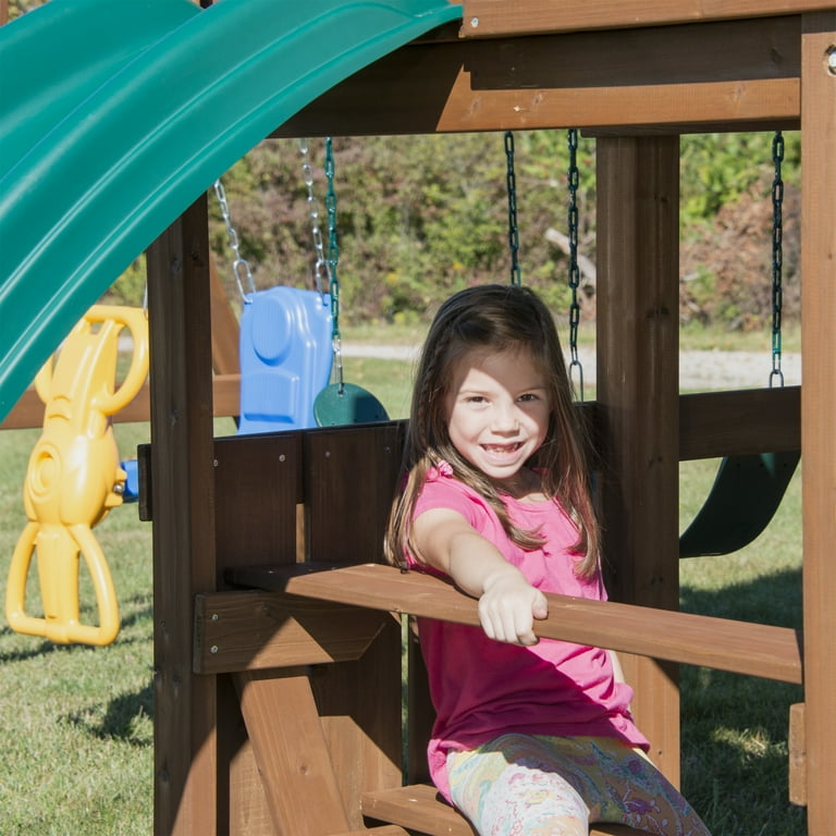 Swing-N-Slide Denali Tower Wooden Backyard Swing Set with Tube