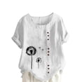 thumbnail image 7 of QUNYINEY Floral Shirts for Women Trendy Short Sleeve Casual Crew Neck Tops Loose Linen Button Pullover Shirts, 7 of 7