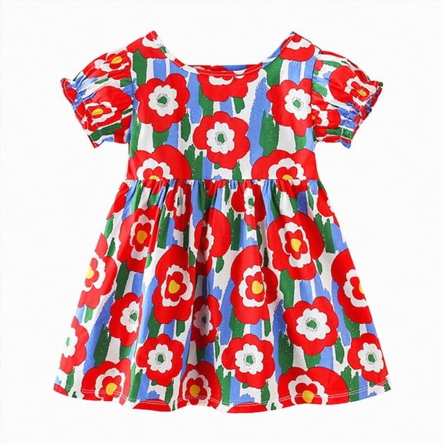 gdxvjhbj Robes Mignonnes pour Enfants Robe Fillette Robe Sans Manches à Volants pour Filles Tenues d'Été Robe de Plage 3T 4T (Rose Vif,3-4 Ans)