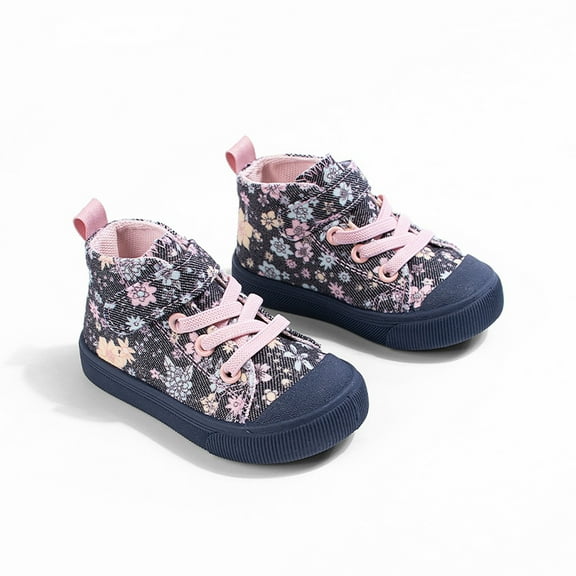 ZHOGXU Big Kids Girls Sneakers Soft Sole Lace Up Non Slip Floral Printed Lightweight Comfortable Casual Shoes For Everyday Wear Black 12-15 Months