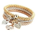 thumbnail image 2 of Pulseras para mujer, regalos para mujer, pulseras multicapa - 3 piezas de oro, plata y oro rosa, pulsera de cadena de maíz para mujer, pulsera elástica en forma de corazón, pulseras de moda, 2 of 5