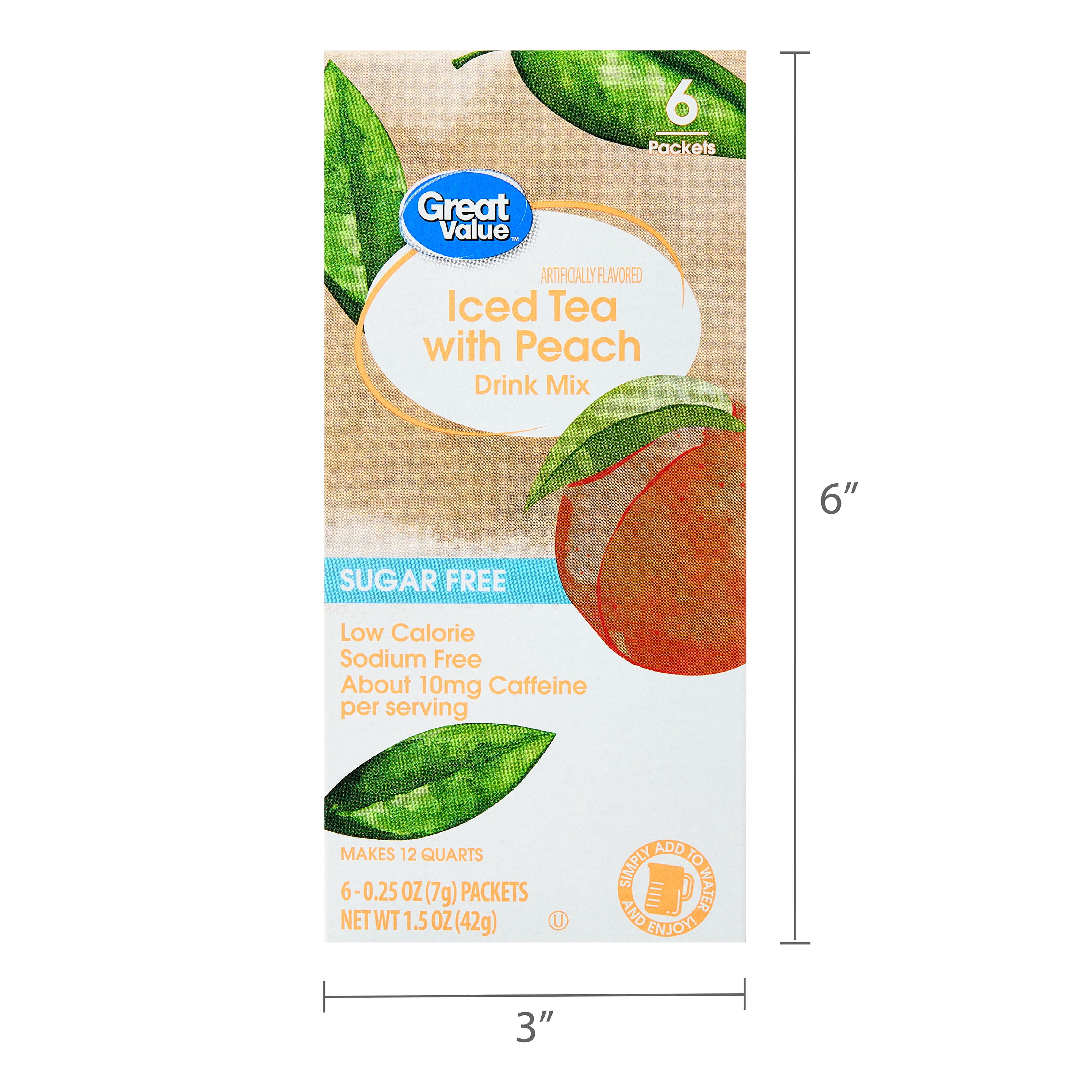 Great Value Iced Tea with Peach Liquid Drink Mix, 0.25 oz, 6 Count