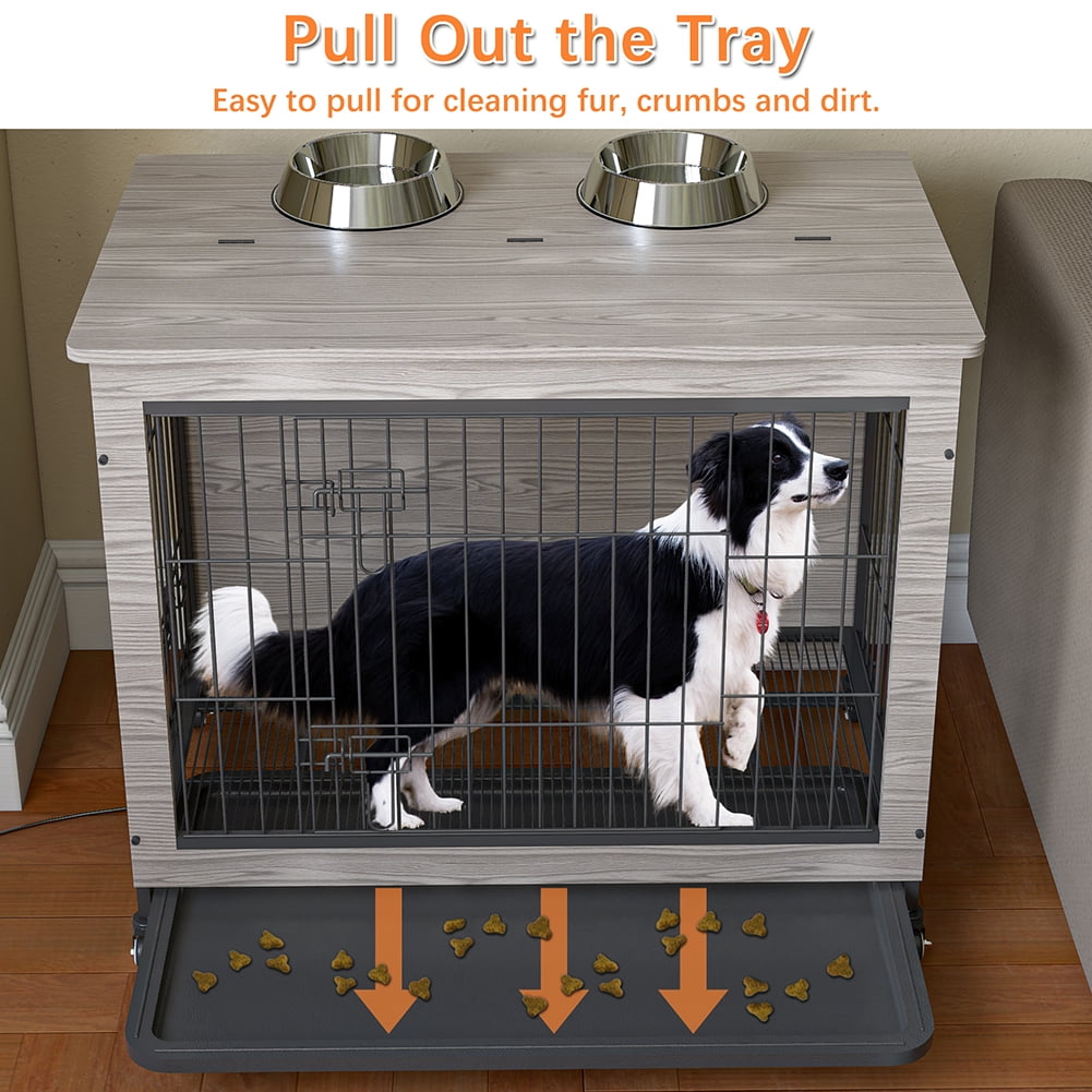 Kadyn 38 inch Wooden Dog House with Double Doors, Dog Crate Furniture, Heavy-Duty Dog Cage End Table with Multi-Purpose Removable Tray, Modern Dog Kennel Indoor for Dogs up to 70lb, Gray Kadyn 38 inch Wooden Dog House with Double Doors, Dog Crate Furniture, Heavy-Duty Dog Cage End Table with Multi-Purpose Removable Tray, Modern Dog Kennel Indoor for Dogs up to 70lb, Gray
