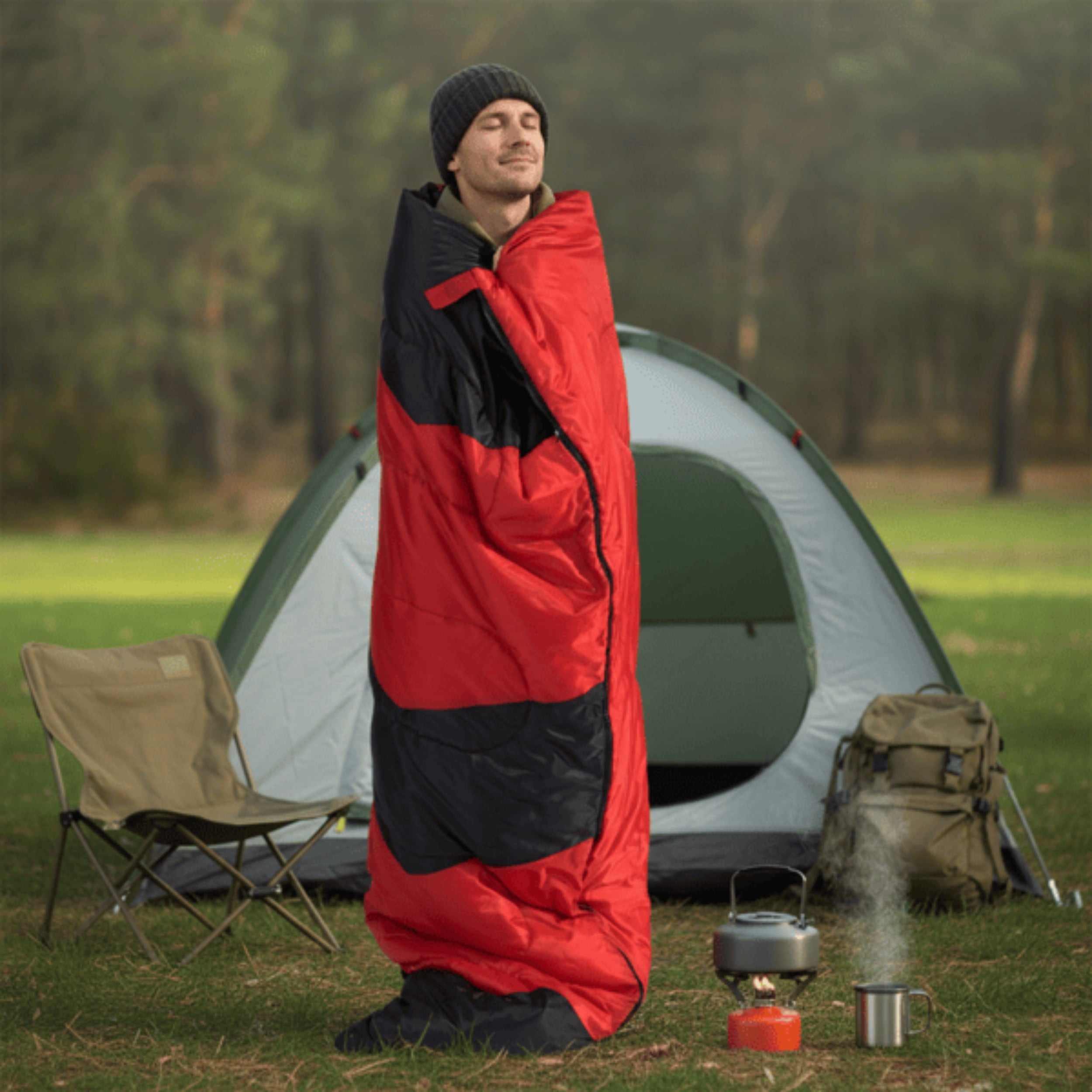 Red Waterproof Envelope-style Sleeping Bag, Compact and Lightweight Sleeping Bag, with A Storage Bag, Easy To Clean, Small and Portable, Suitable for Outdoor Hiking, Midday Rest, and Travel.