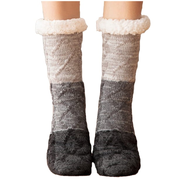 Calcetines de mujer para niñas con estampado navideño de invierno, gruesos, cálidos, antideslizantes, peinados, hasta el suelo, calcetines para mujer