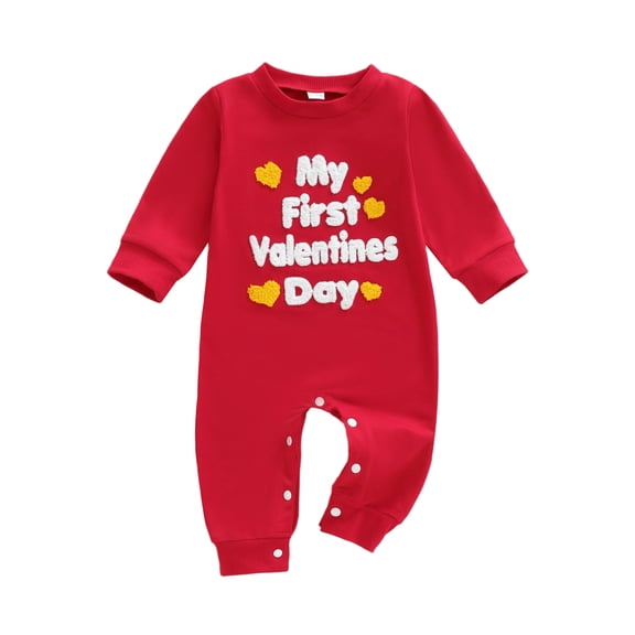 BemeyourBBs My First Valentine Day Baby Girl Boy Outfit Romper Heart Embroidery Long Sleeve Jumpsuit