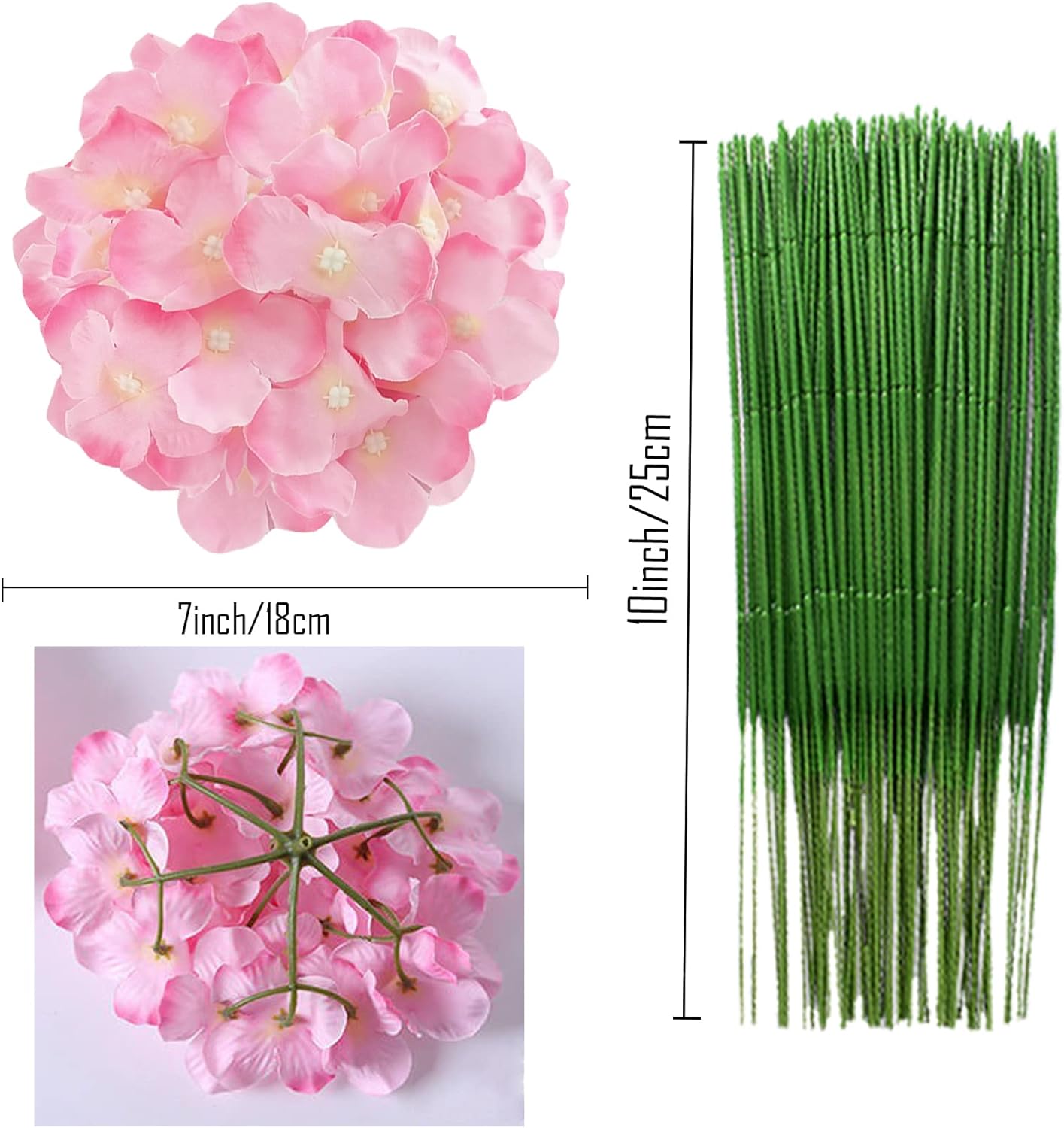 Silk Hydrangea Heads Artificial Flowers Heads and Stems Fake Hydrangea Flowers for Home Wedding Decor (Pure White)