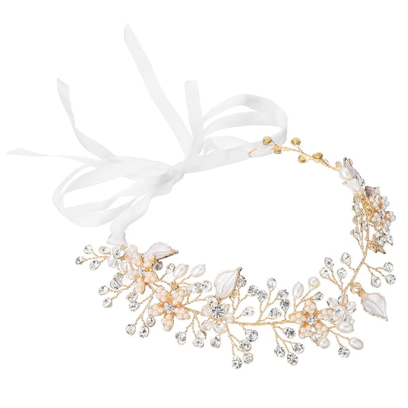 Jinsinto Flower Girl Fairy Headpiece - Rose Gold Leaf Girls Toddler Crown Hair Piece Vine Prom Bridal Wedding Accessories Crystal Tiara for Women-4CM*28CM