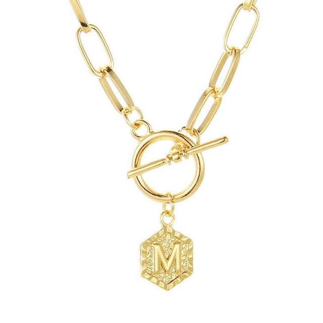 Bilqis Chaîne Pendentif Lettre Anglaise 26 Deals, Collier Rétro Paperclip Hexagone