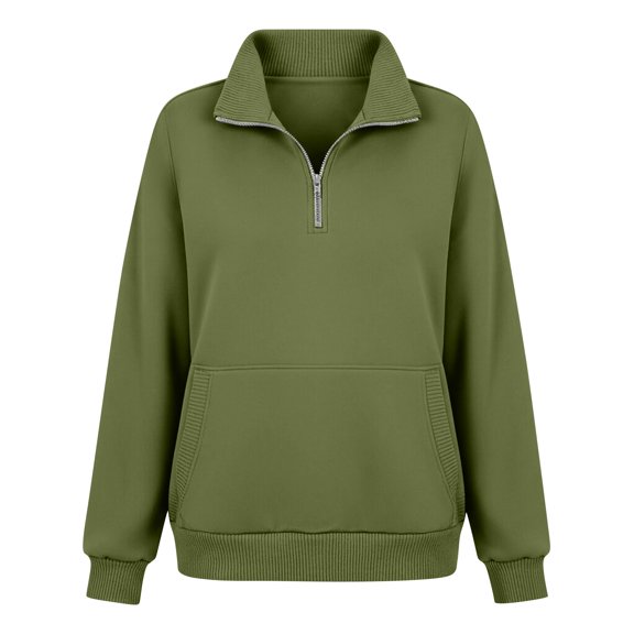 BovemsiWomen's Fleece Sweatshirt Right Shoulder Loose Zipper Pullover Design Fashion Outfits Clothes Green XXL