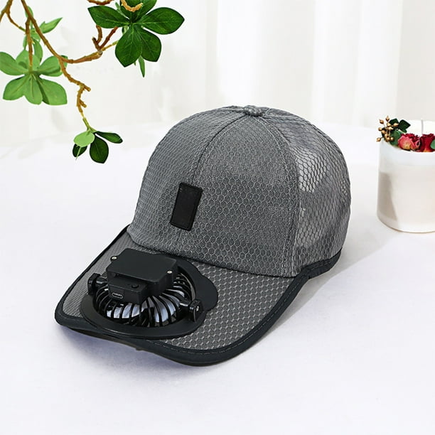 Sombrero con Ventilador y Visera Recargable Por Usb | Malla de Poliéster | Velocidad Del Viento Ajustable | Ángulo Del Ventilador: 360° | Gris Oscuro | 1 Unidad | Circunferencia: 54-59 Cm | Batería d