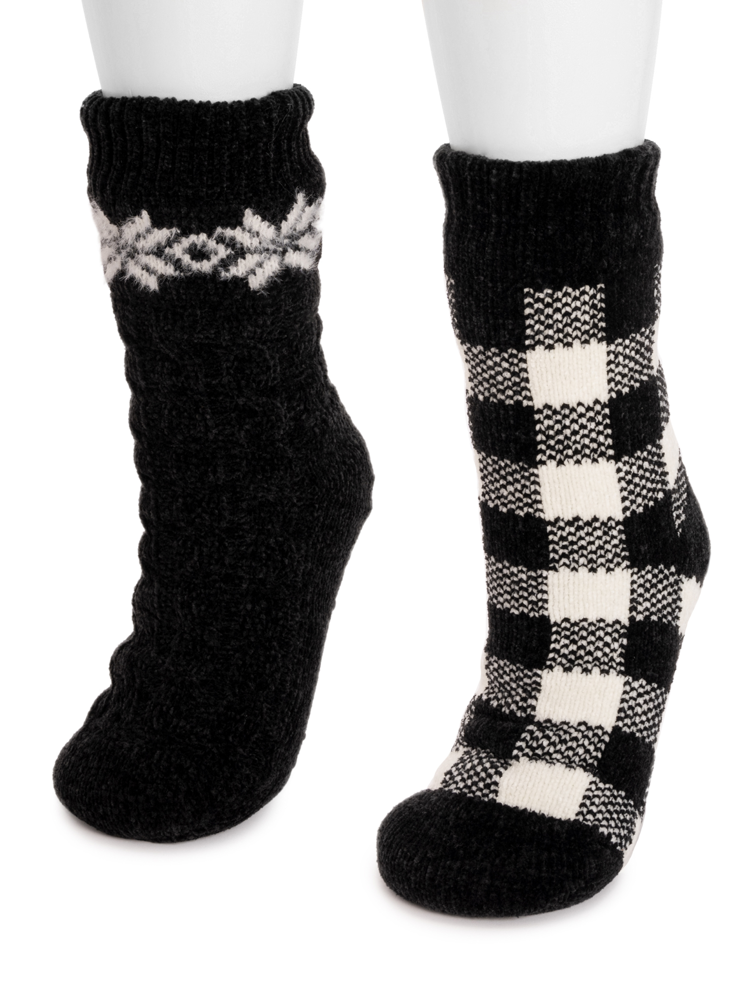 MUK LUKS Women's Tall Rib Cuff Cabin Socks, 2-Pack, S-XL