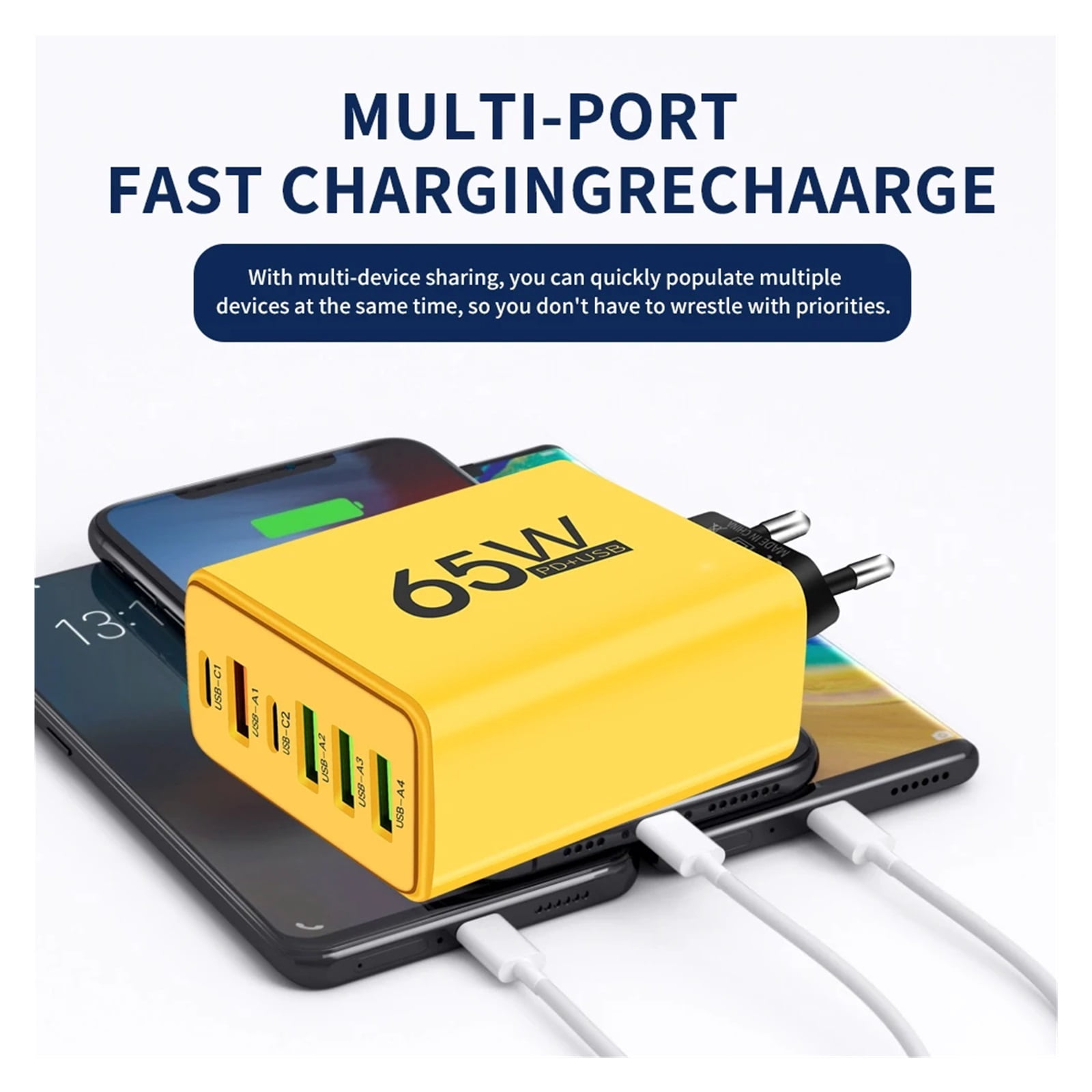 6 Ports USB Charger 65W Fast Charging Phone Charge Adapter Type C Quick Charger For USB PD Wall Charger