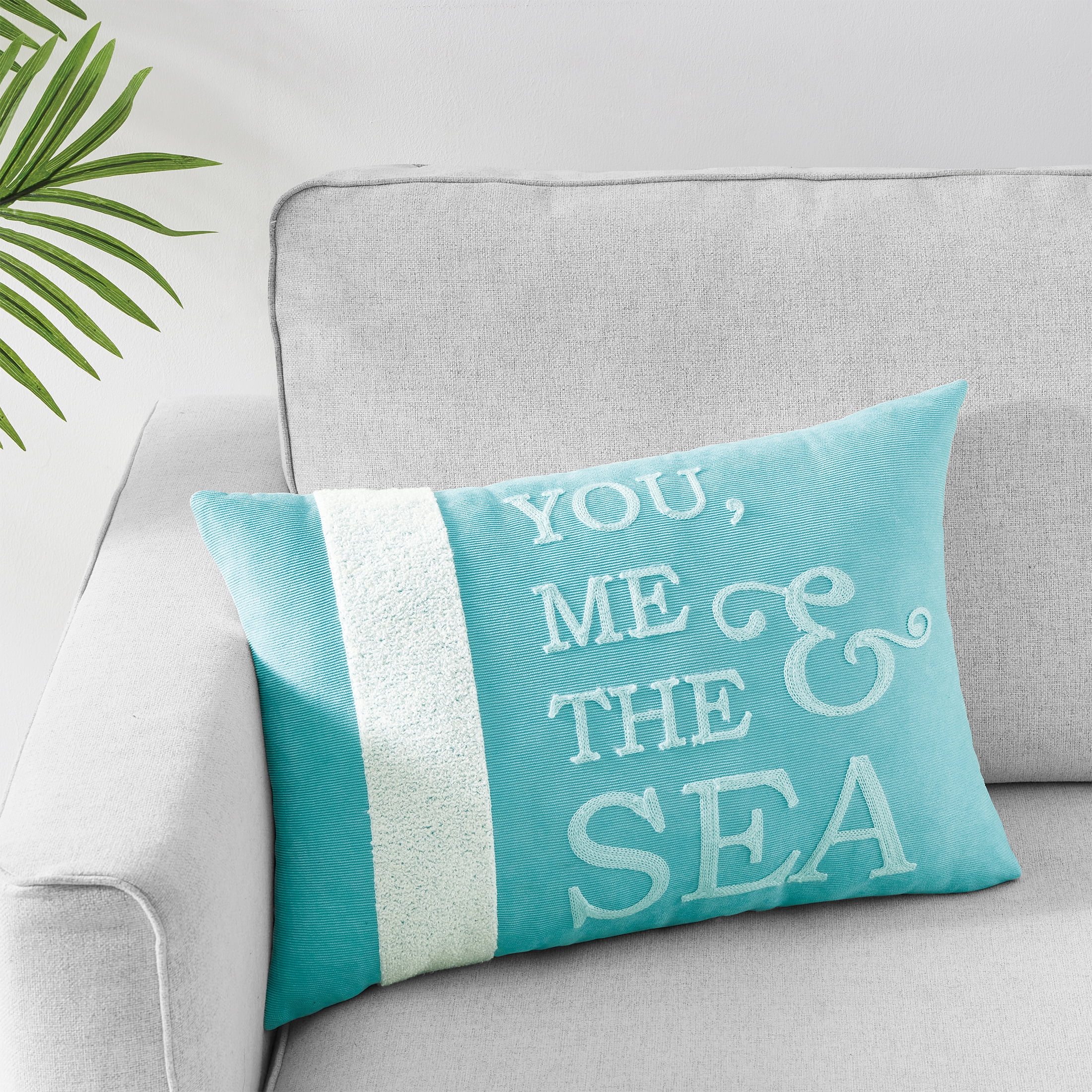 Mainstays You, Me and the Sea Decorative Pillow, 14" x 20", Aqua