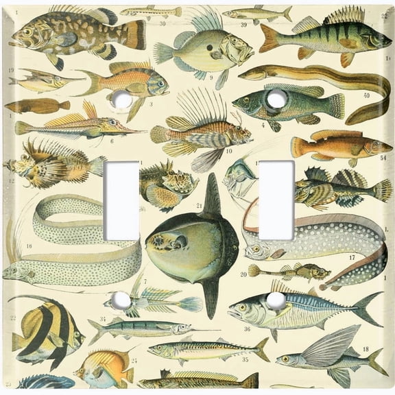 Metal Light Switch Wall Plate Outlet Cover (Printed Image of Ocean Creatures - Double Toggle)