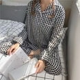 thumbnail image 2 of Conjunto de pijama a cuadros para mujer, ropa de dormir de manga larga, pantalones Piiama, traje coreano de 2 piezas, ropa de noche con botón de bolsillo, ropa de casa, Otoño, nuevo, 2 of 4