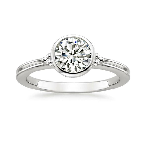 Round Cut Solitaire Diamond Engagement Ring, Bezel Set Shank Ring, 14K White Gold Plated, 2.0 Ct Simulated Diamond, Promise Ring For Her