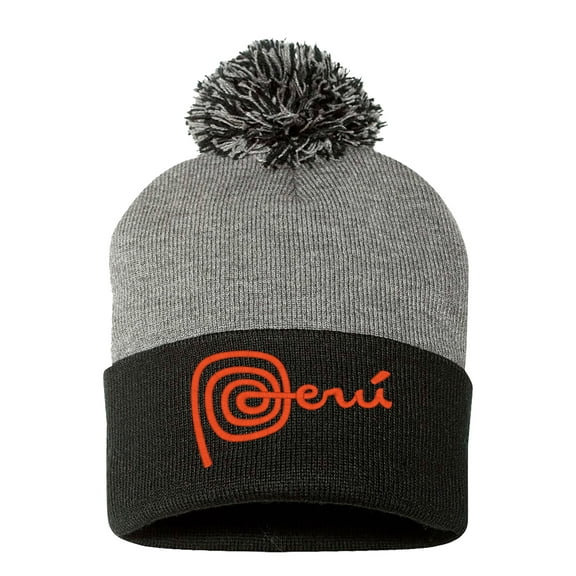 Embroidered Pom Pom PERU National Logo-EM-0037-Gray-Black