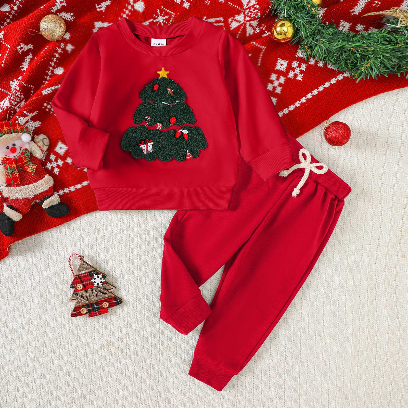 Ensemble Vêtement Enfant Manches Longues Noël - Haut T-shirt Imprimé Dessin Animé + Pantalon - Mode Automne - 6
