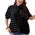 thumbnail image 1 of Camisa de manga corta para mujer, jersey de bloque de Color a rayas con cuello vuelto y botones 1/4, camiseta holgada para mujer, Top para verano negro XXXL, 1 of 6