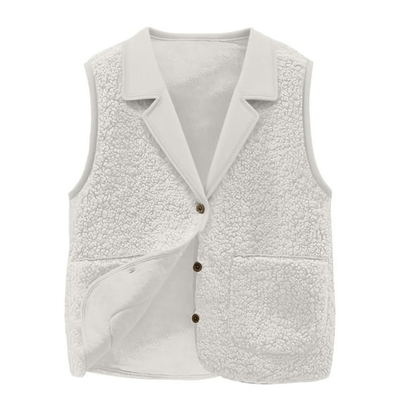 Fnooota Womens Fleece Vest, Lightweight Thermal Sleeveless V Neck Outerwear Vests White Size S-2XL
