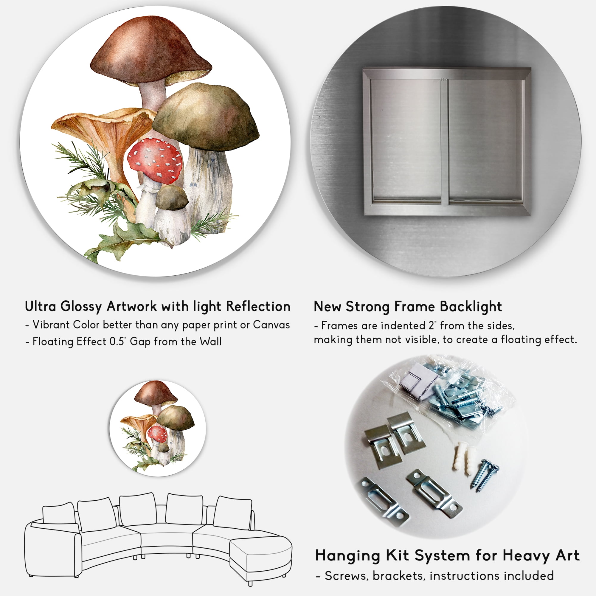 Designart 'Autumn Composition With Mushrooms' Traditional Circle Metal Wall Art 36x36 - Disc of 36