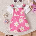 thumbnail image 2 of MEZZALL Girls Summer Outfits Sets Solid Color Short Sleeve Tops With Printed Overalls Adjustable Straps For Baby Toddler 0 3 Years 18-24 Months Stylish Baby Wear, 2 of 9