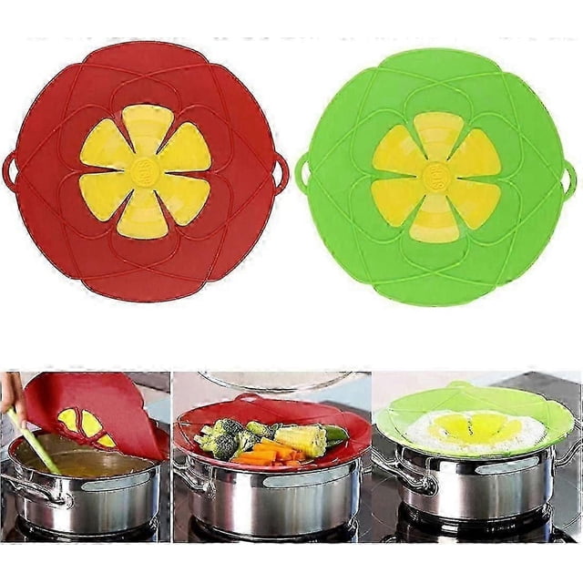 2Pcs Spill Stopper Lid Cover,Boil Over Safeguard, 10.2"Green+Red