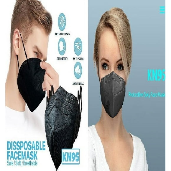 50 Pcs KN95 Premium Face Mask Safety Face Masks- 5 Layers Black Protective Face Mask For Daily Use, Breathable Face Mask, Anti-Dust Face Mask with Earloop for Personal Care