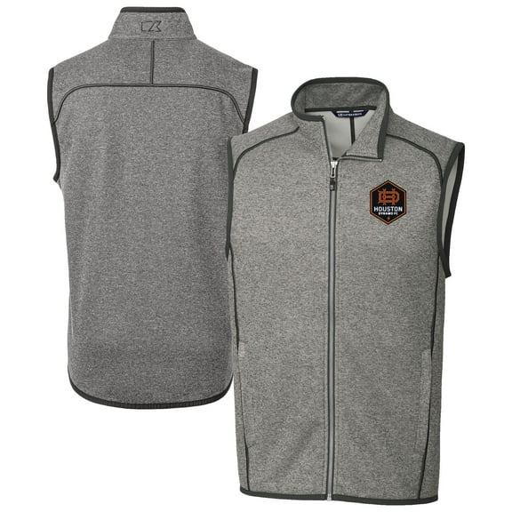 Men's-Cutter & Buck Heather Gray Houston Dynamo FC Big & Tall Mainsail Sweater-Knit Full-Zip Vest