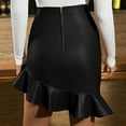 thumbnail image 5 of EDFBUYKRS Female Skirts Womens Skirts Midi Length Leather Women's Pure Colored Short Skirt Skirt Tight Leather Skirt Slit Miniskirt, 5 of 7