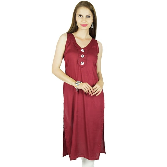 Bimba Women Sleeveless Rayon Tunic Kurti Straight Kurta Casual Indian Blouse