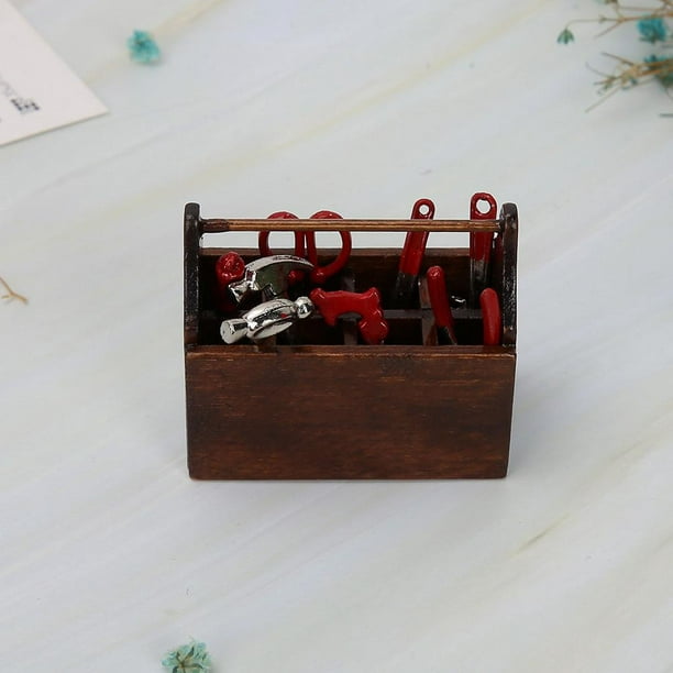 Rdeghly Mini Tool Box,Miniature Tool Box Wooden Toolbox Model for 1/12 Doll  House Accessories, Miniature Toolbox 