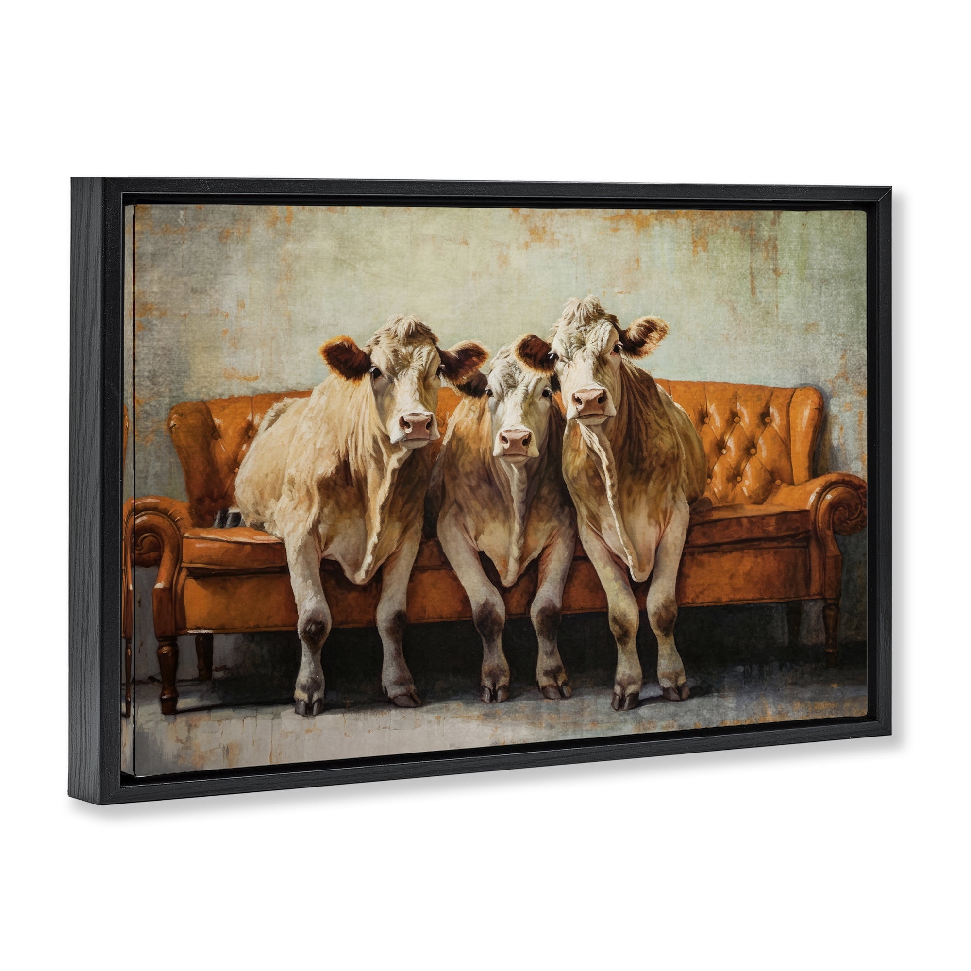 Stupell Industries Cows Just Chillin' Black Framed Floater Canvas Wall Art, design by Tina LeCour