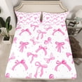 thumbnail image 2 of jejeloiu Cartoon Bowtie Twin Sheet Sets,Bow Bowknot Twin Fitted Sheet,Pink White Flat Sheet For Girl,Microfiber Room Decor,3pcs, 2 of 7