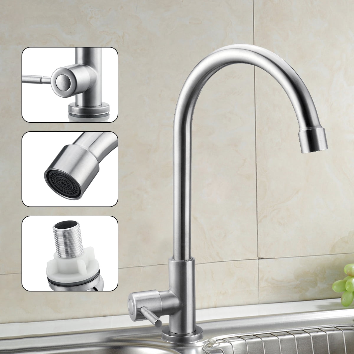 Kitchen Sink Basin Faucet 360° Stainless Steel Single Lever Handle Tap Faucet a 